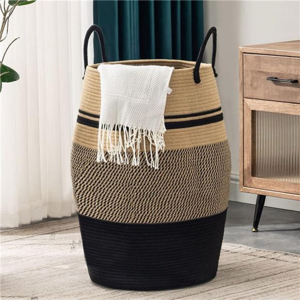 Jute Rope Laundry Hamper by YOUDENOVA, 105L - Woven Collapsible Laundry Basket